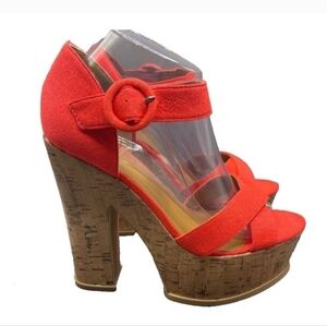 Madison Shoes Womens 9 Bright Orange Platform High Heels Cork Party Wedding